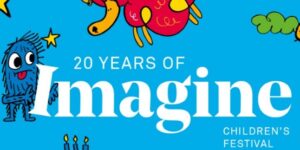 Southbank Centre Imagine Children's Festival logo showing a red and blue monster over the words on a pale blue background