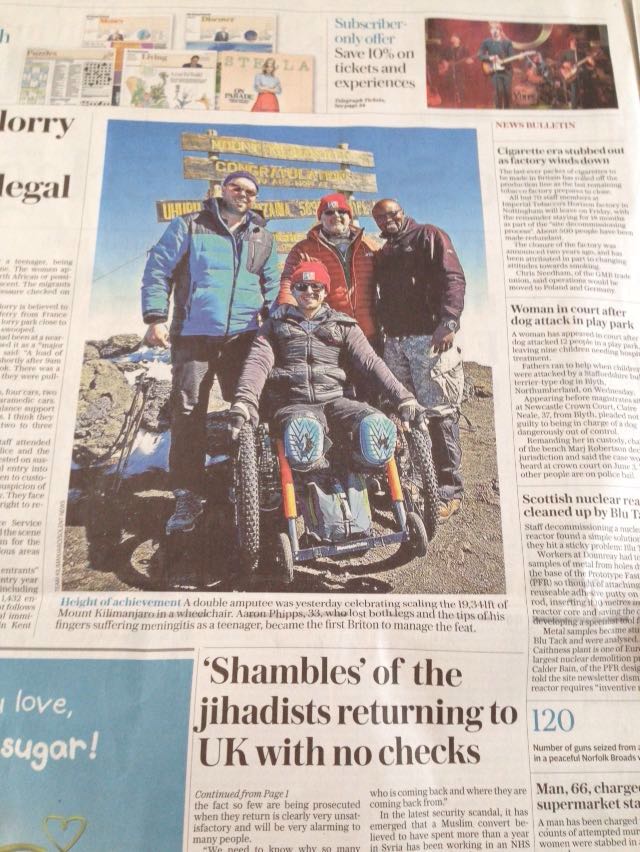 Aaron Phipps reaches summit of Kilimanjaro