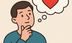 Simple cartoon showing someone thinking about emotions with a heart in a speech bubble