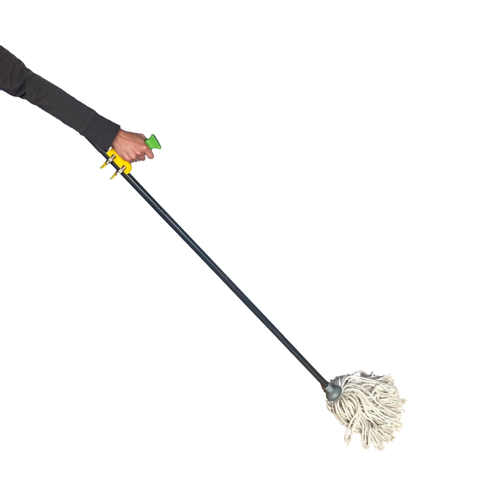 The add-on handles being used with a mop